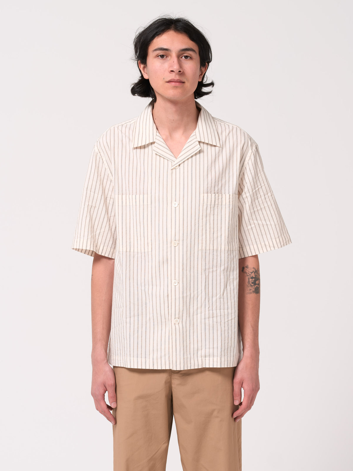 Chemise Solana Lenza, Rayures Blanc/Beige