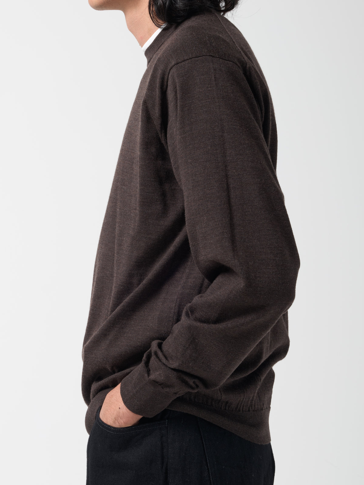 Pull Col Rond Merino, Marron