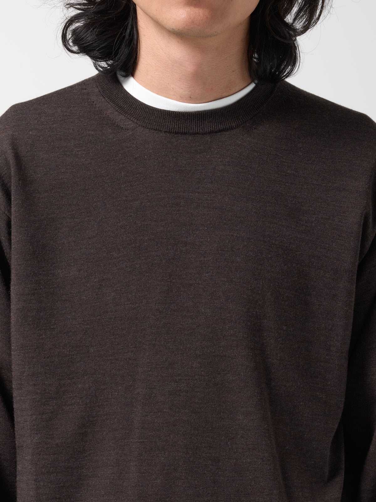 Pull Col Rond Merino, Marron
