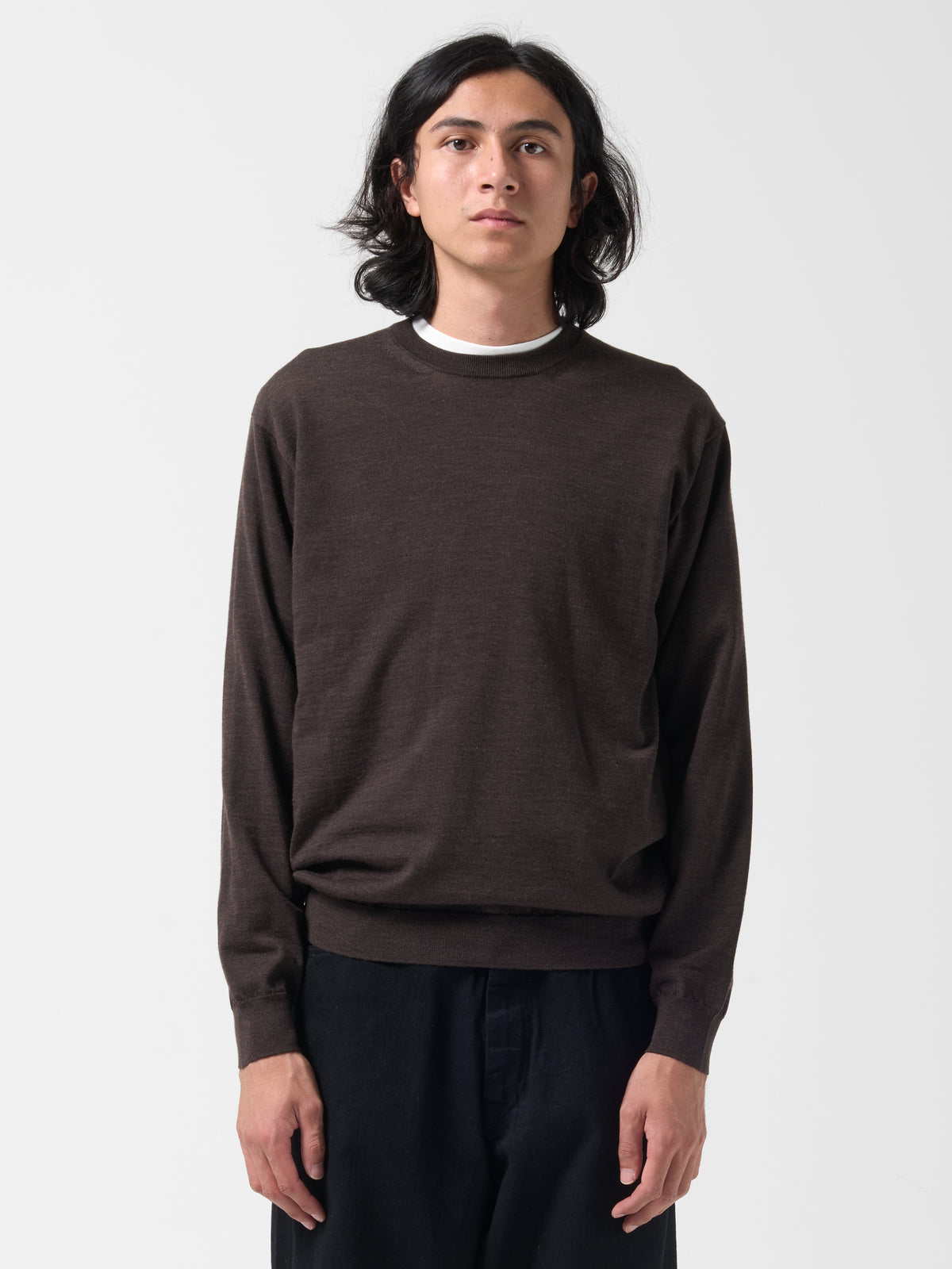 Pull Col Rond Merino, Marron