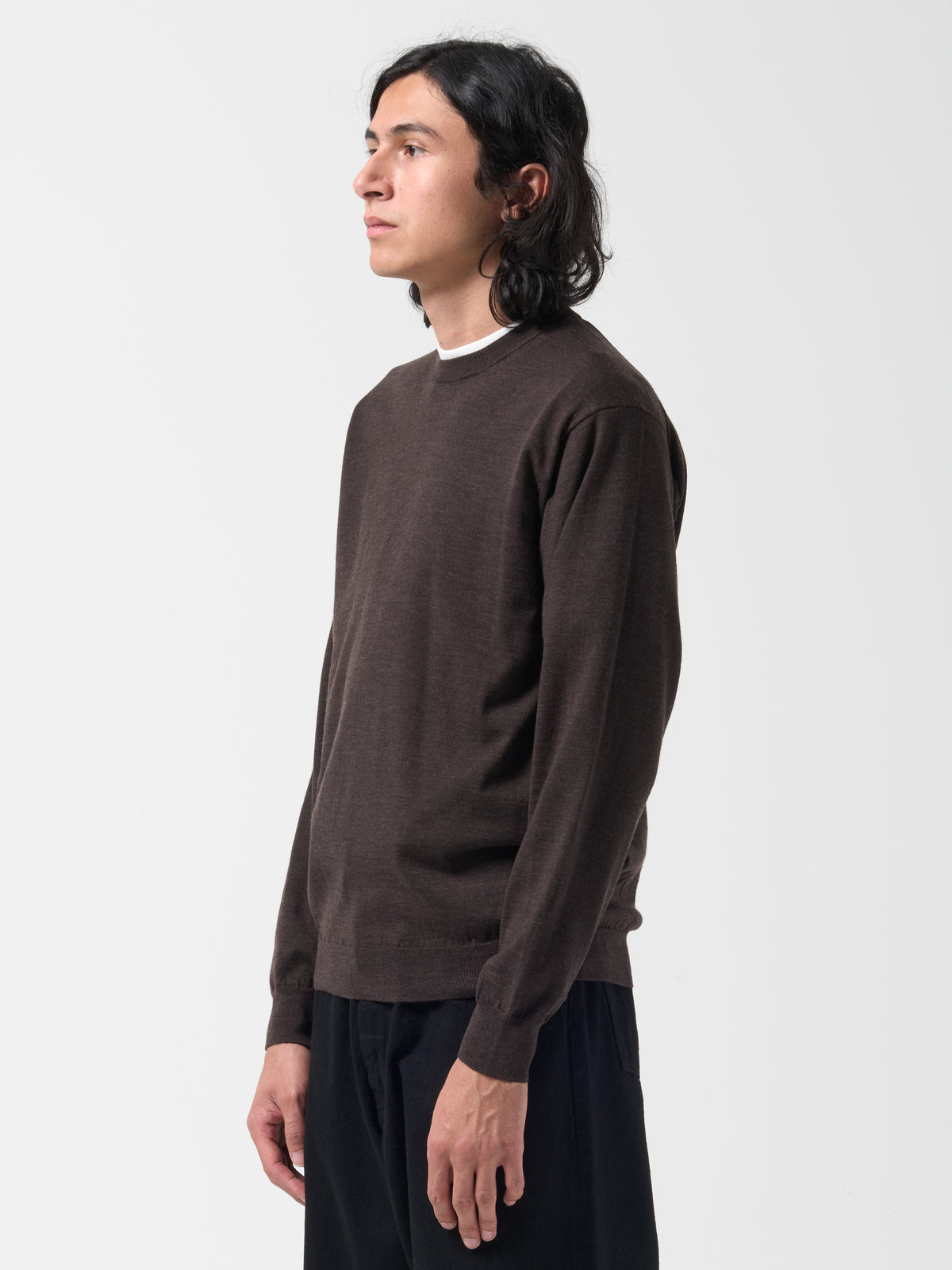 Pull Col Rond Merino, Marron