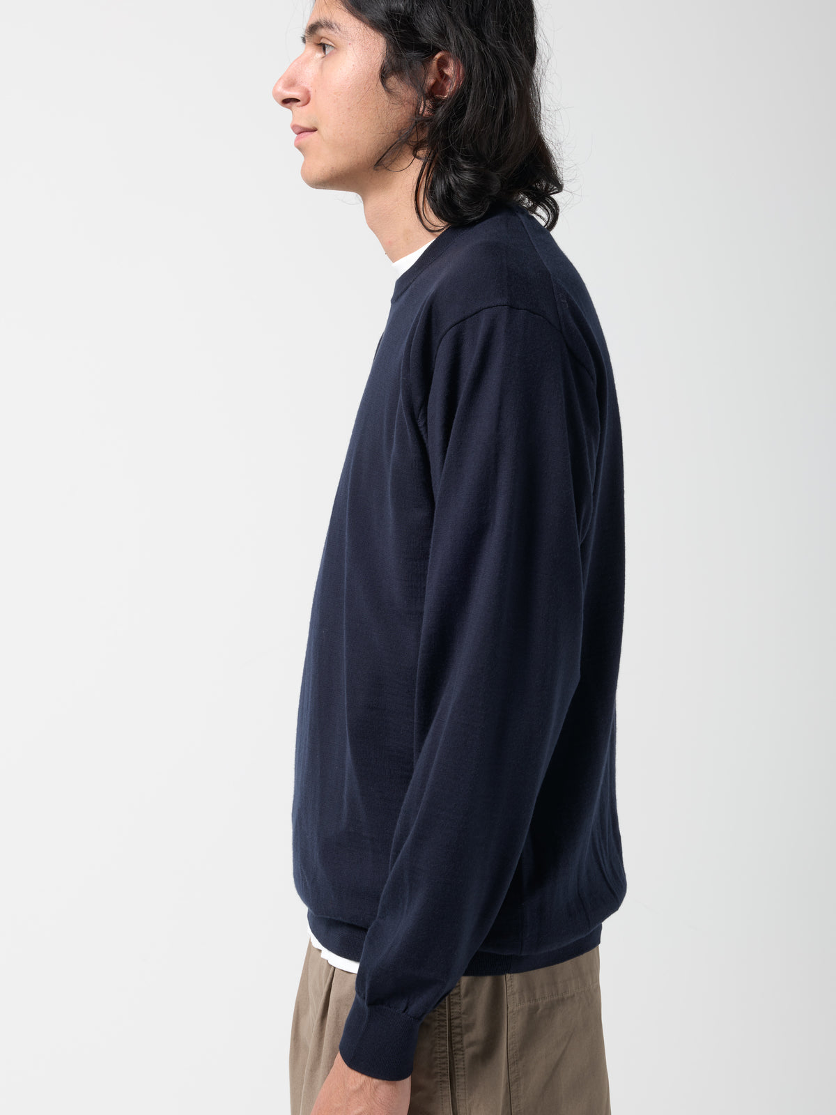 Pull Col Rond Merino, Bleu Marine