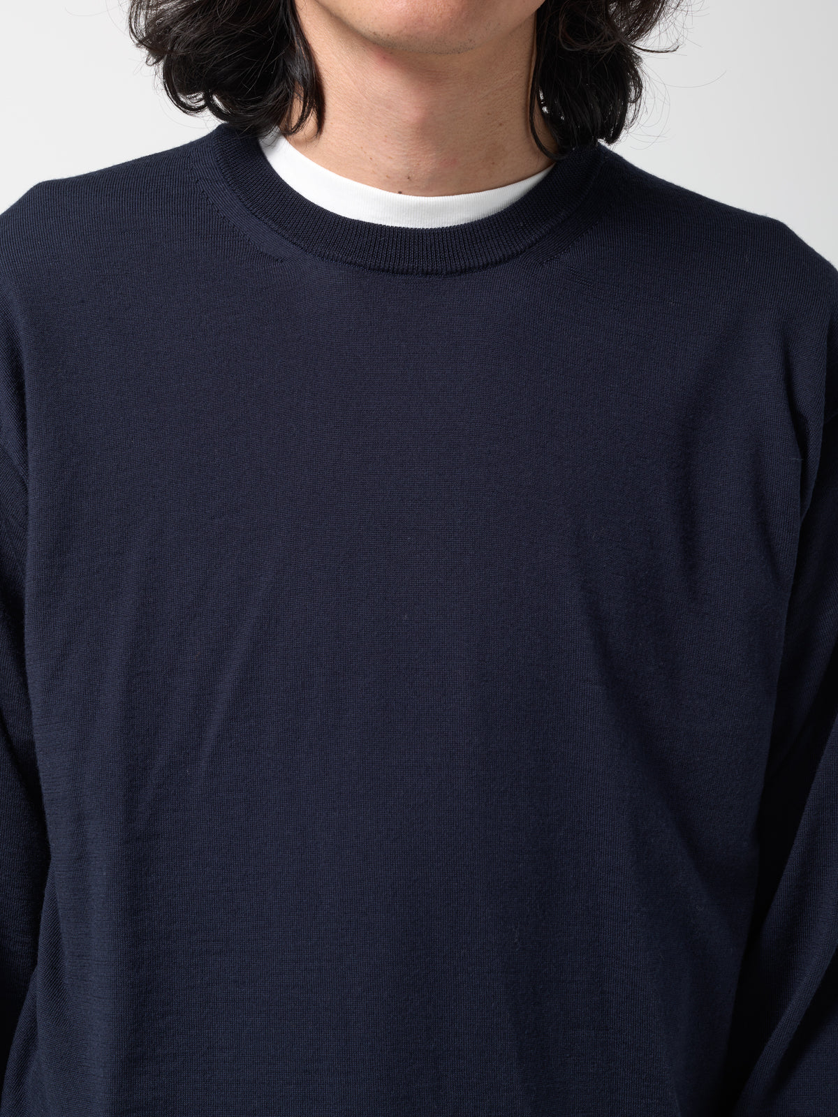 Pull Col Rond Merino, Bleu Marine