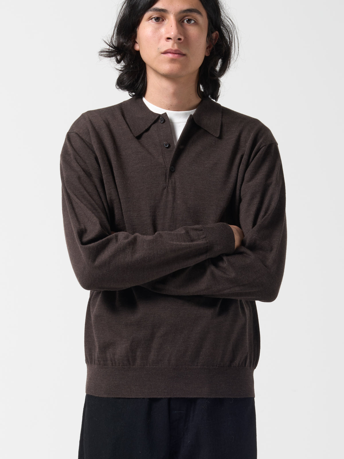 Pull Col Polo Merino, Marron