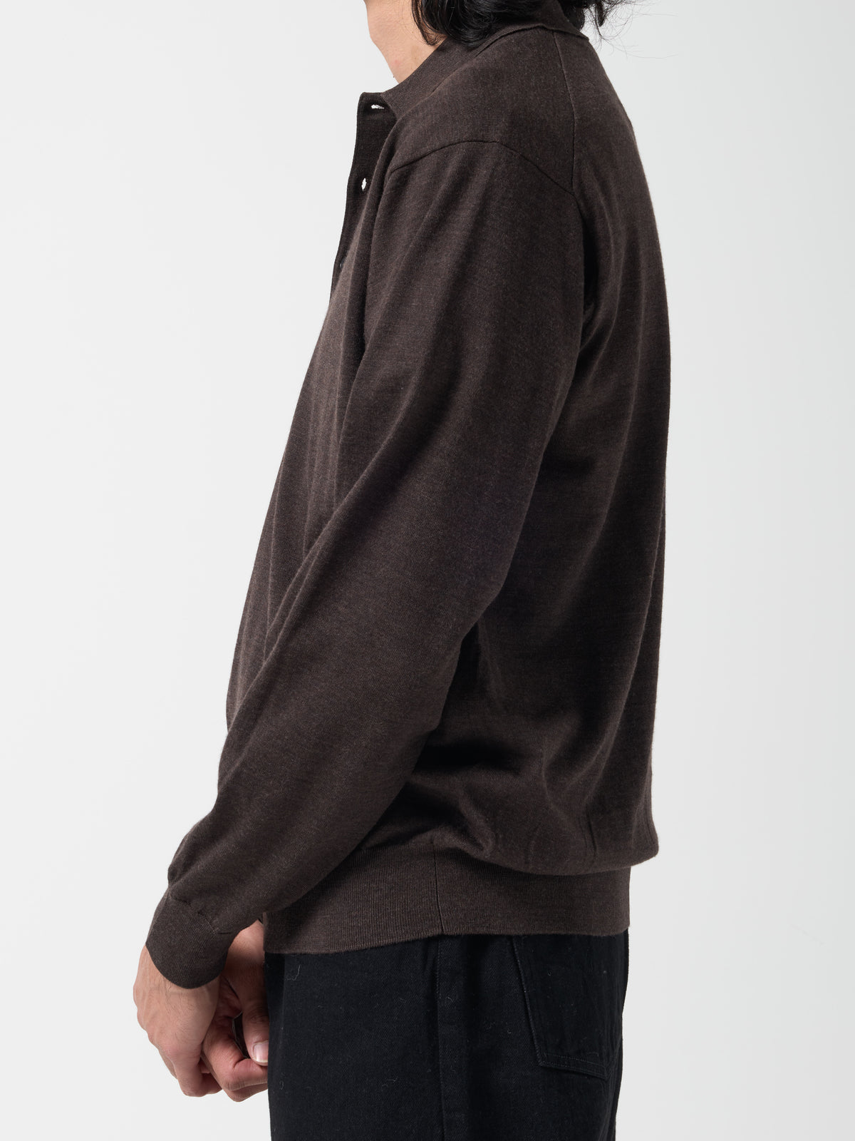 Pull Col Polo Merino, Marron