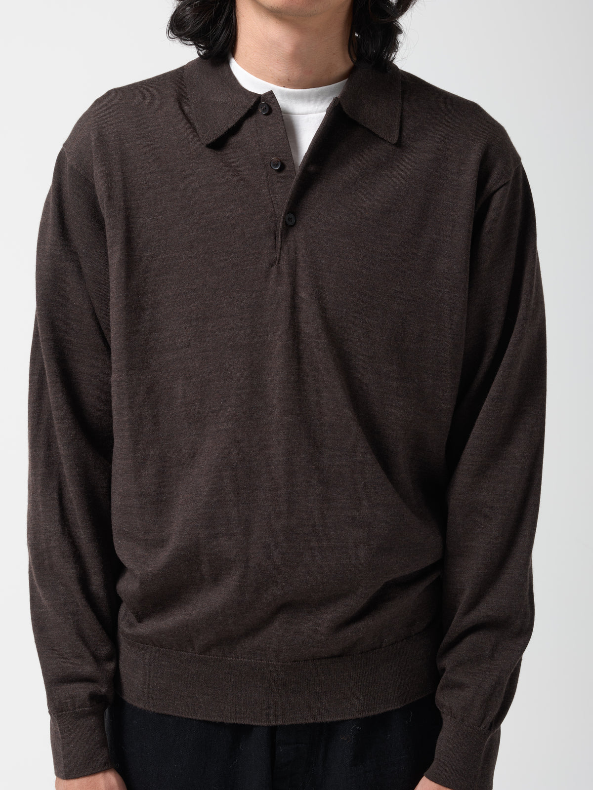 Pull Col Polo Merino, Marron