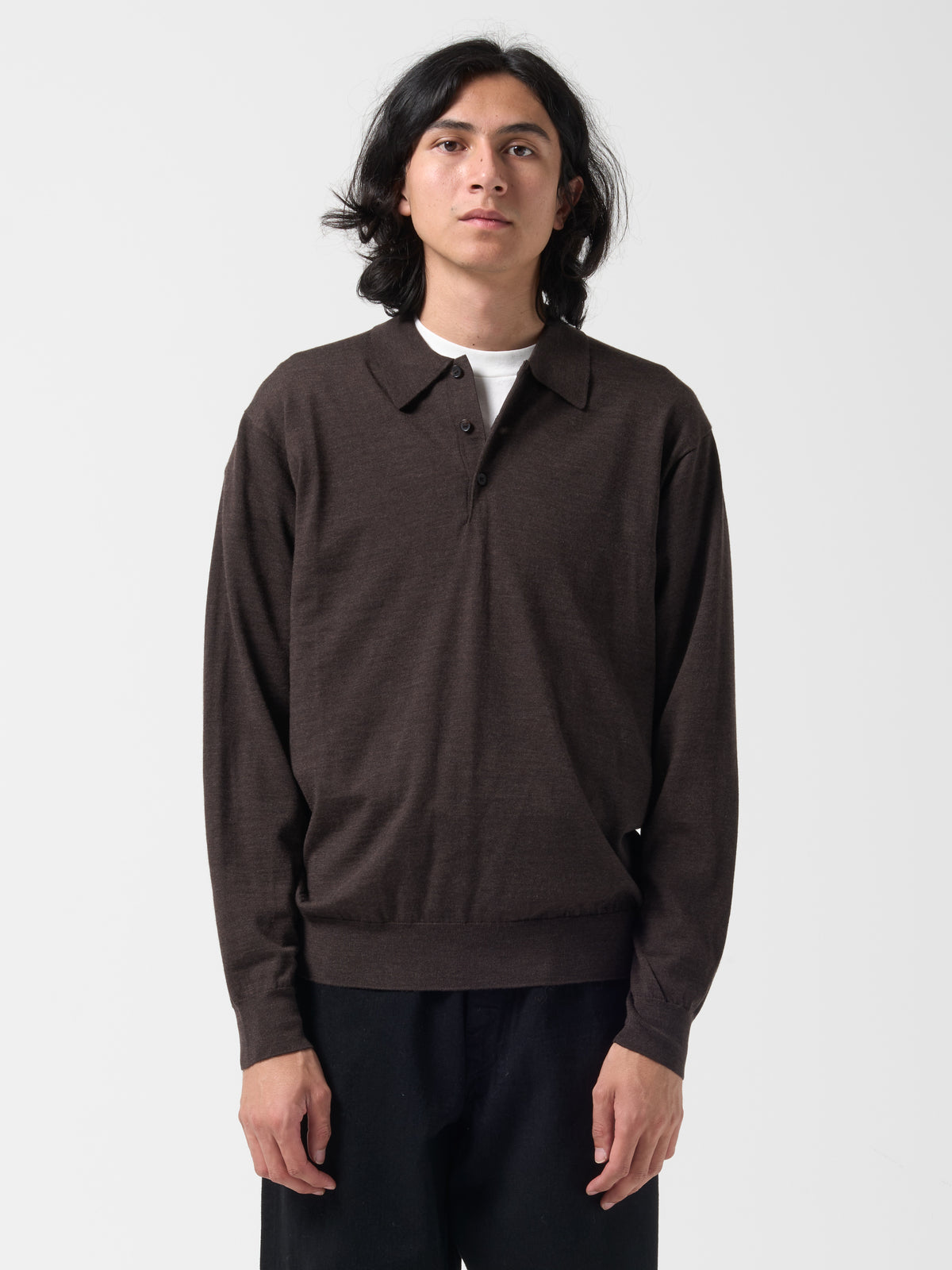Pull Col Polo Merino, Marron