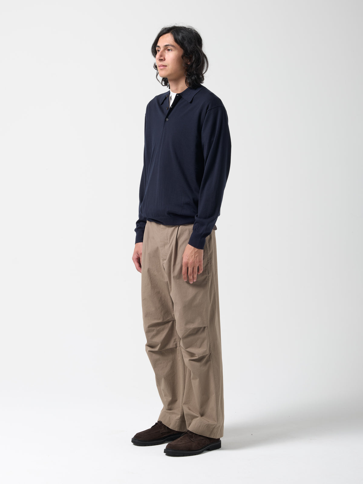 Pull Col Polo Merino, Bleu Marine