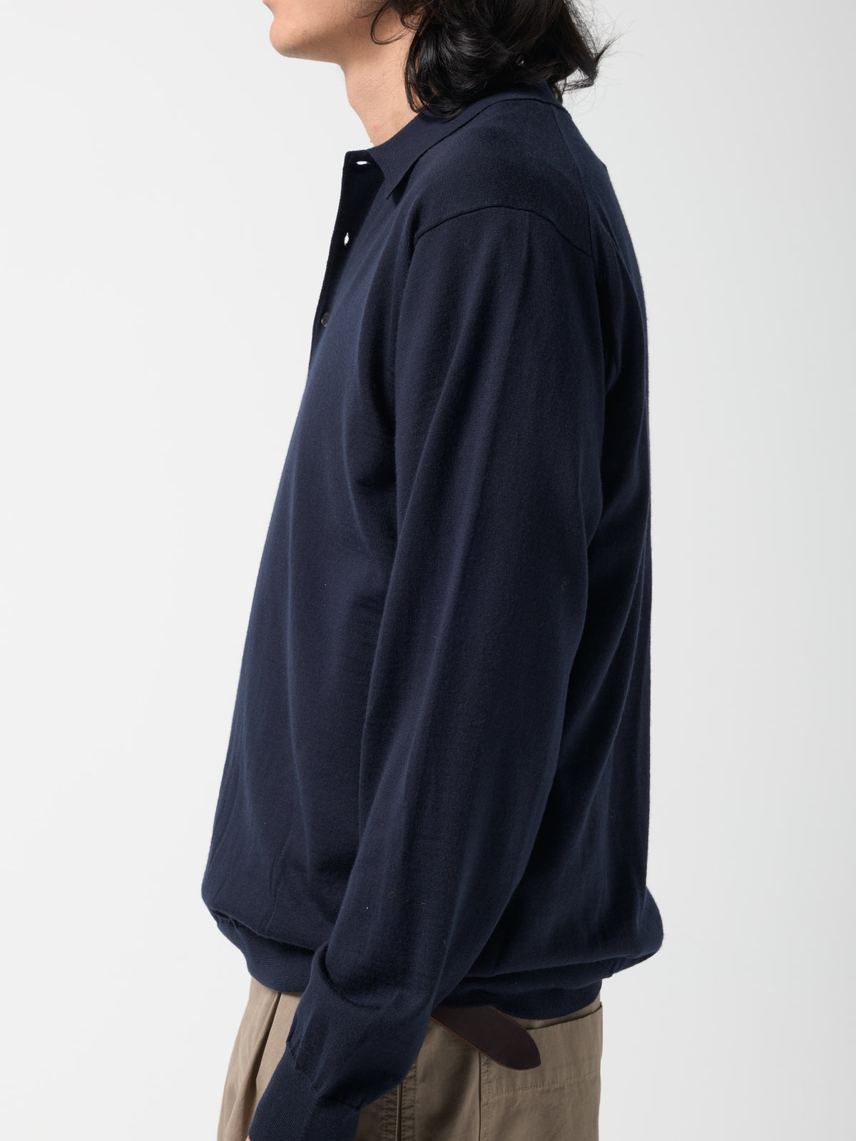 Pull Col Polo Merino, Bleu Marine