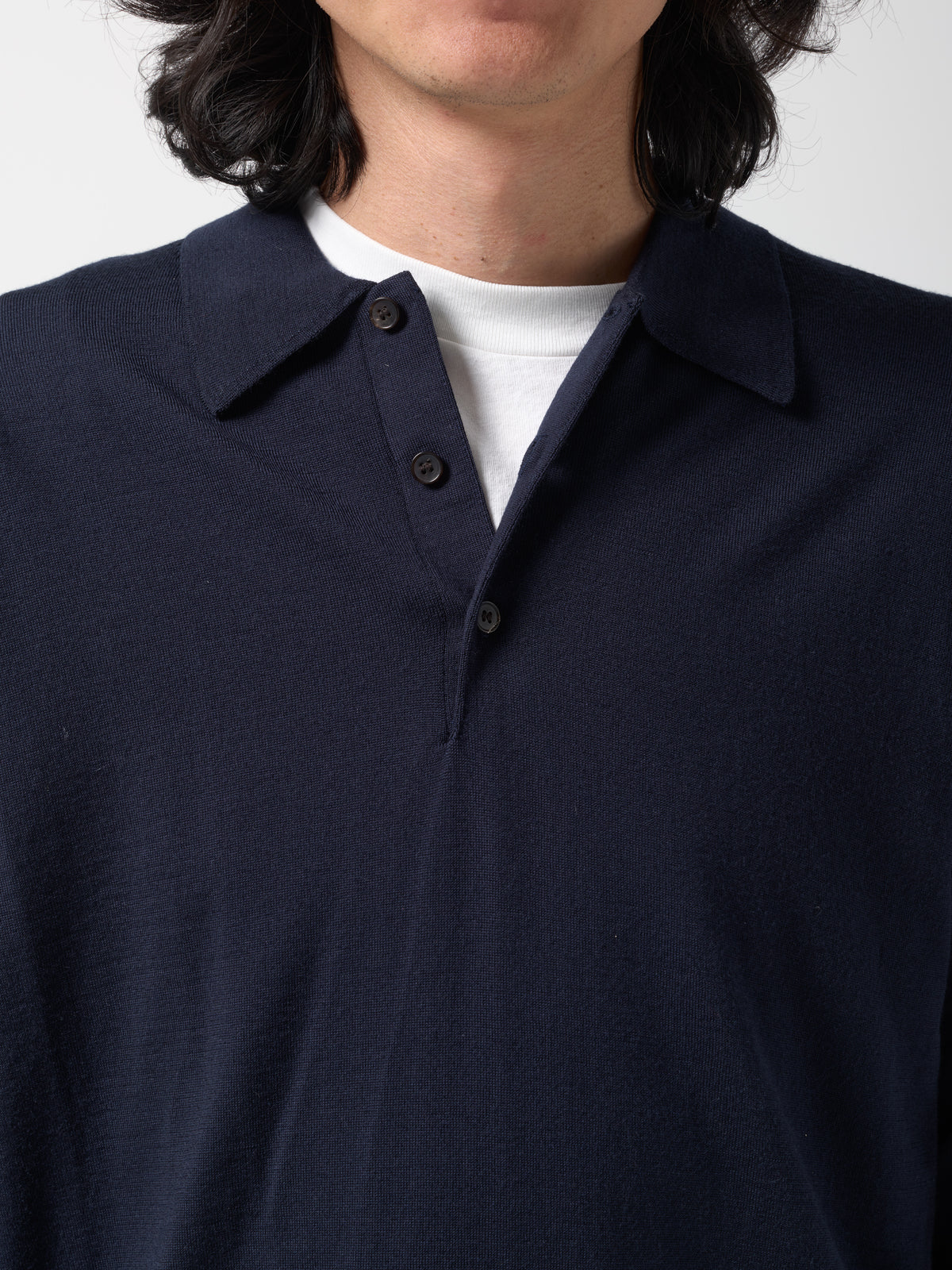 Pull Col Polo Merino, Bleu Marine
