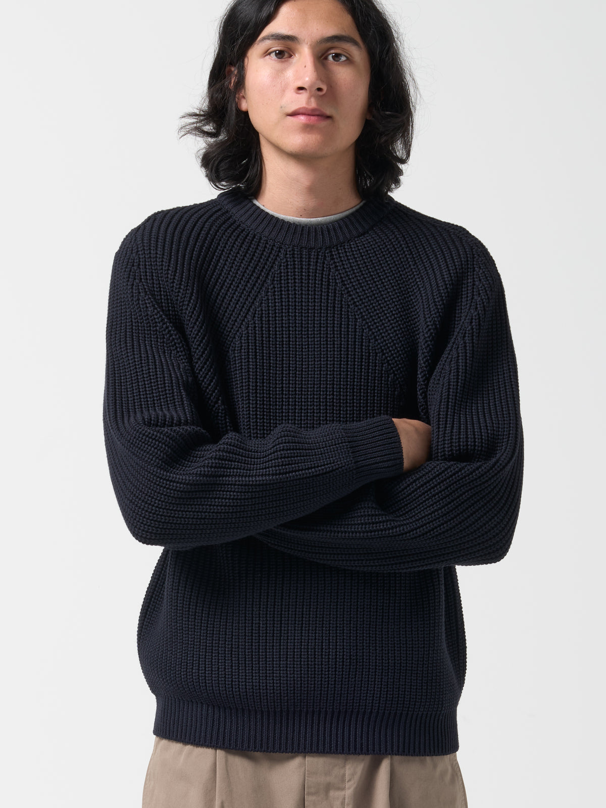 Pull Col Rond Signature, Bleu Marine