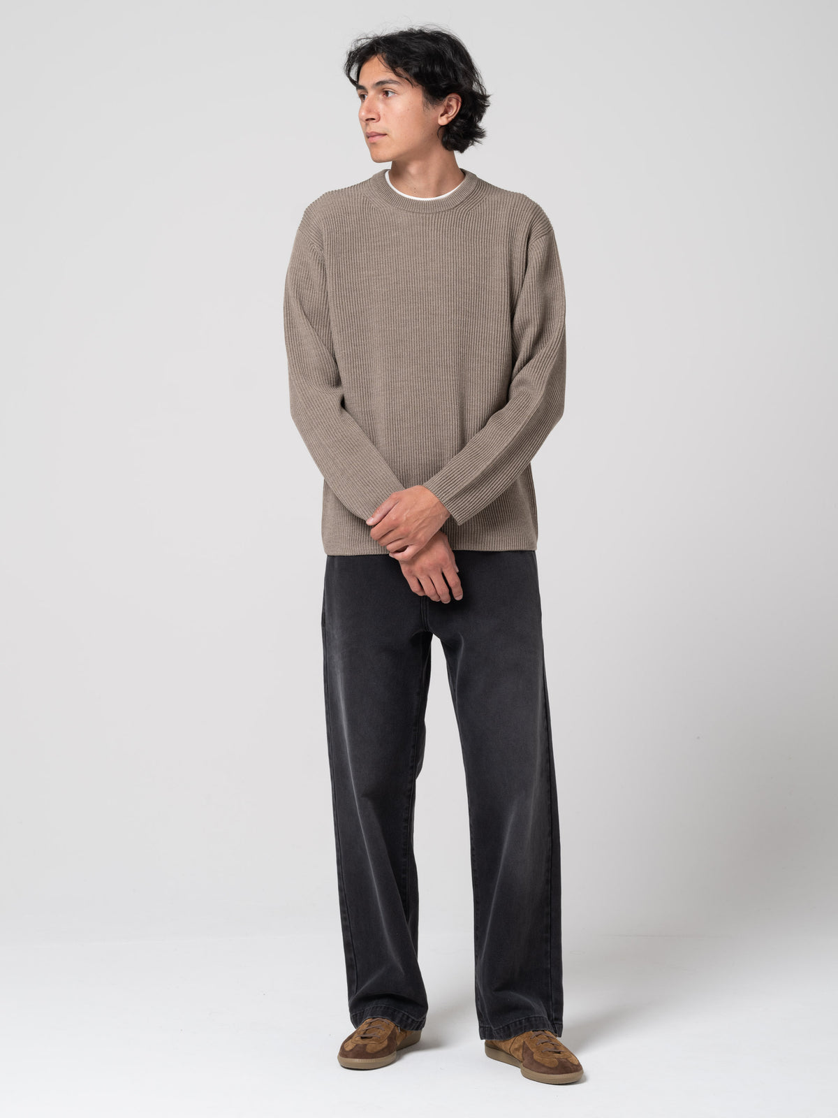 Pull Solid Wool, Marron Mélangé