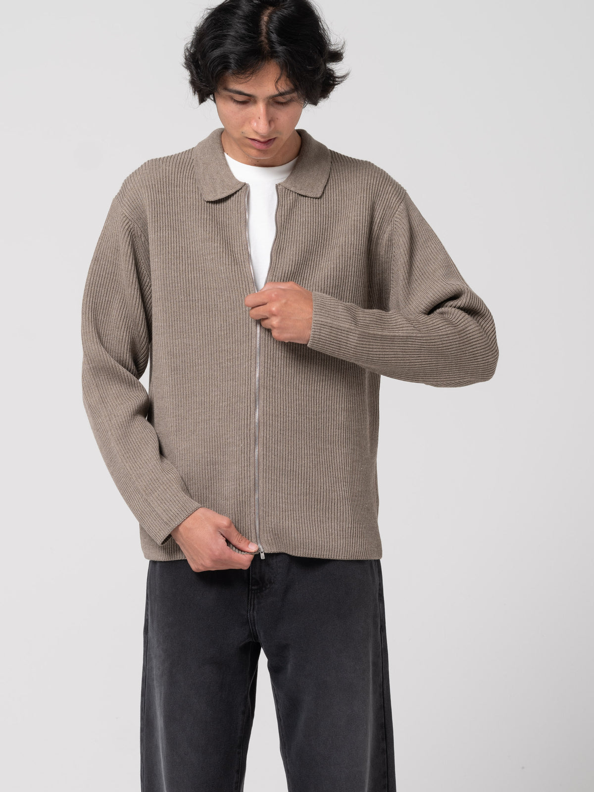 Cardigan Solid Wool, Marron Mélangé