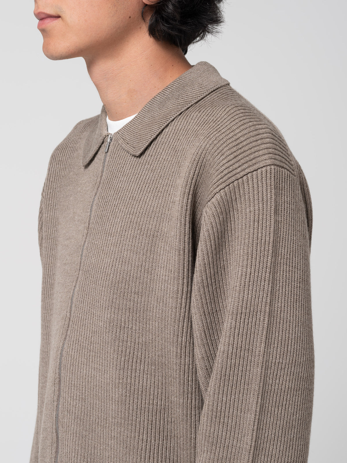 Cardigan Solid Wool, Marron Mélangé