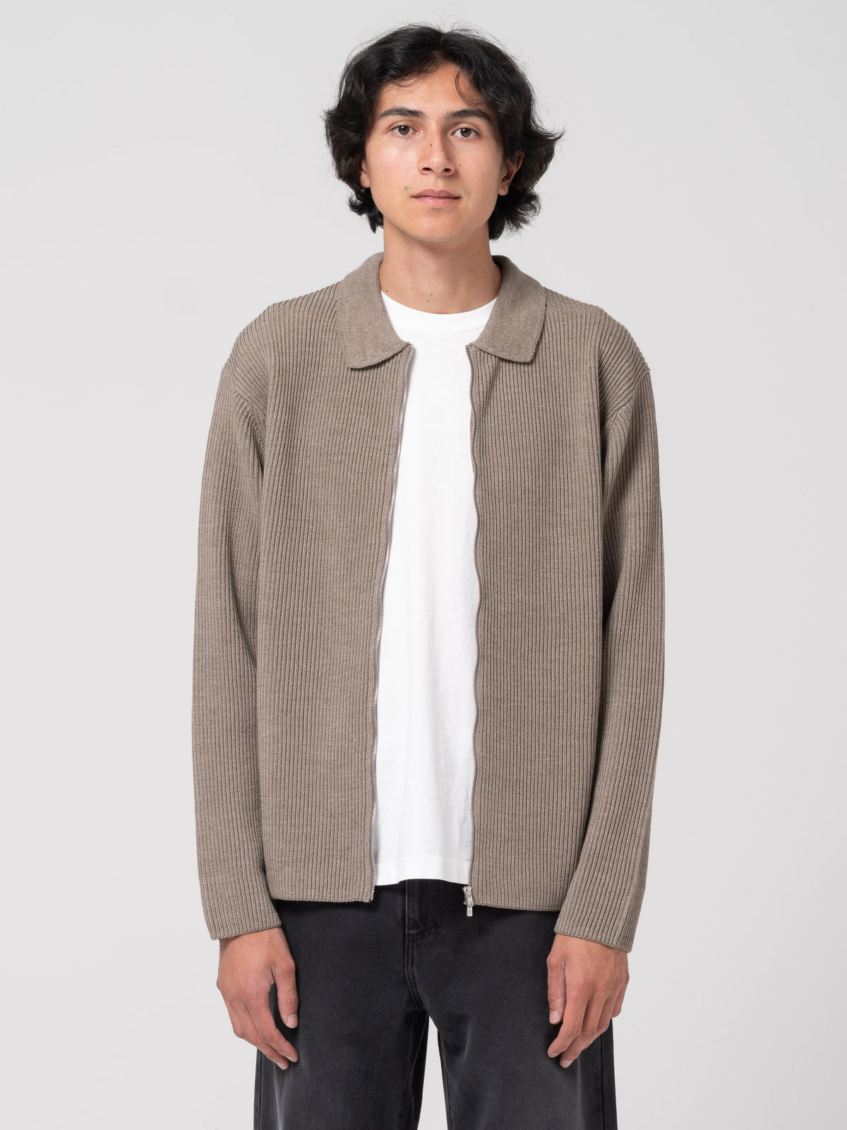 Cardigan Solid Wool, Marron Mélangé