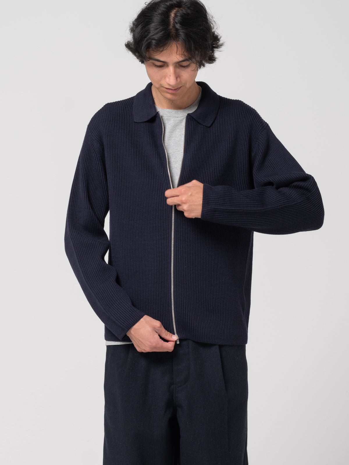 Cardigan Solid Wool, Bleu Marine