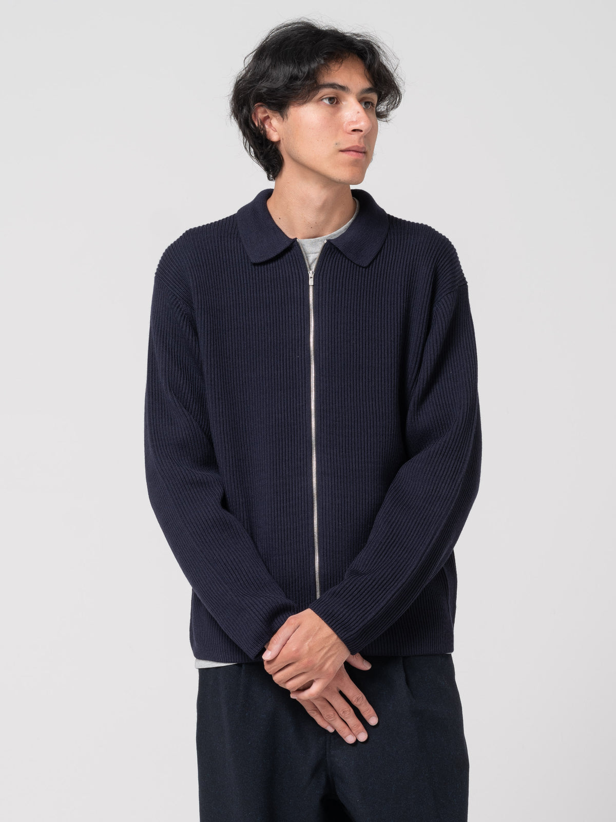 Cardigan Solid Wool, Bleu Marine