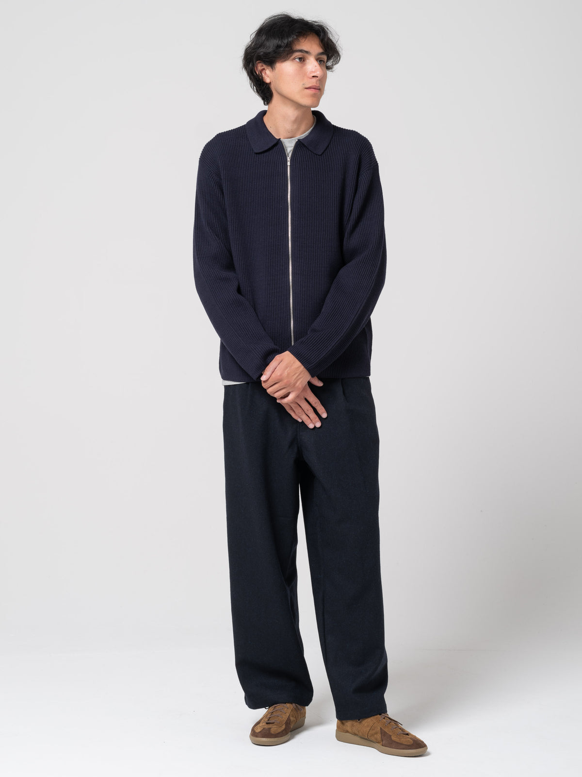 Cardigan Solid Wool, Bleu Marine