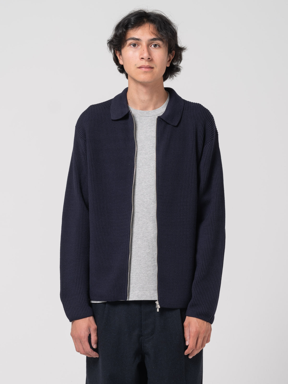 Cardigan Solid Wool, Bleu Marine