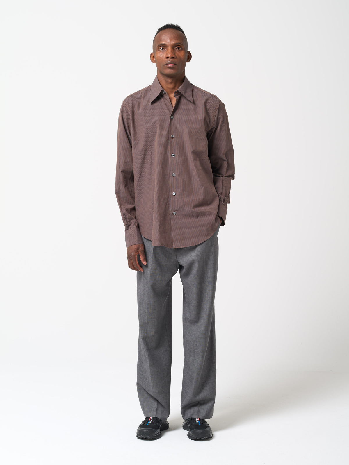 Chemise Normal Rayée, Marron/Noir