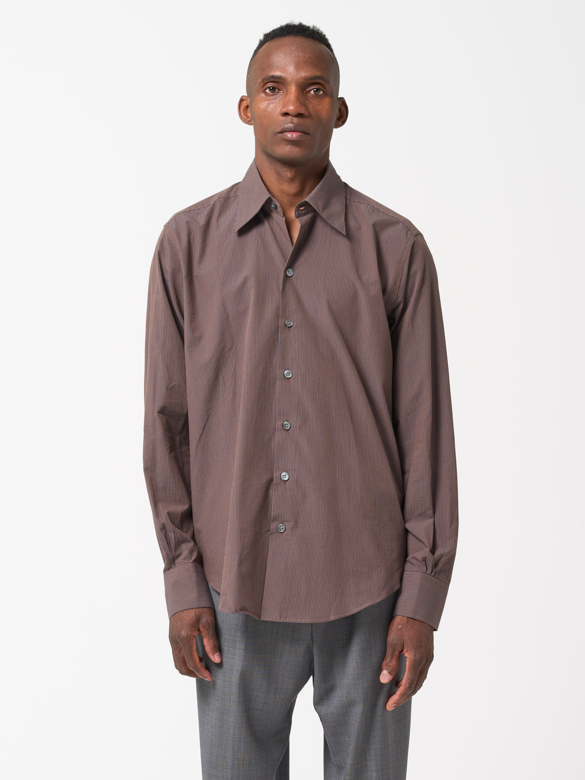 Chemise Normal Rayée, Marron/Noir