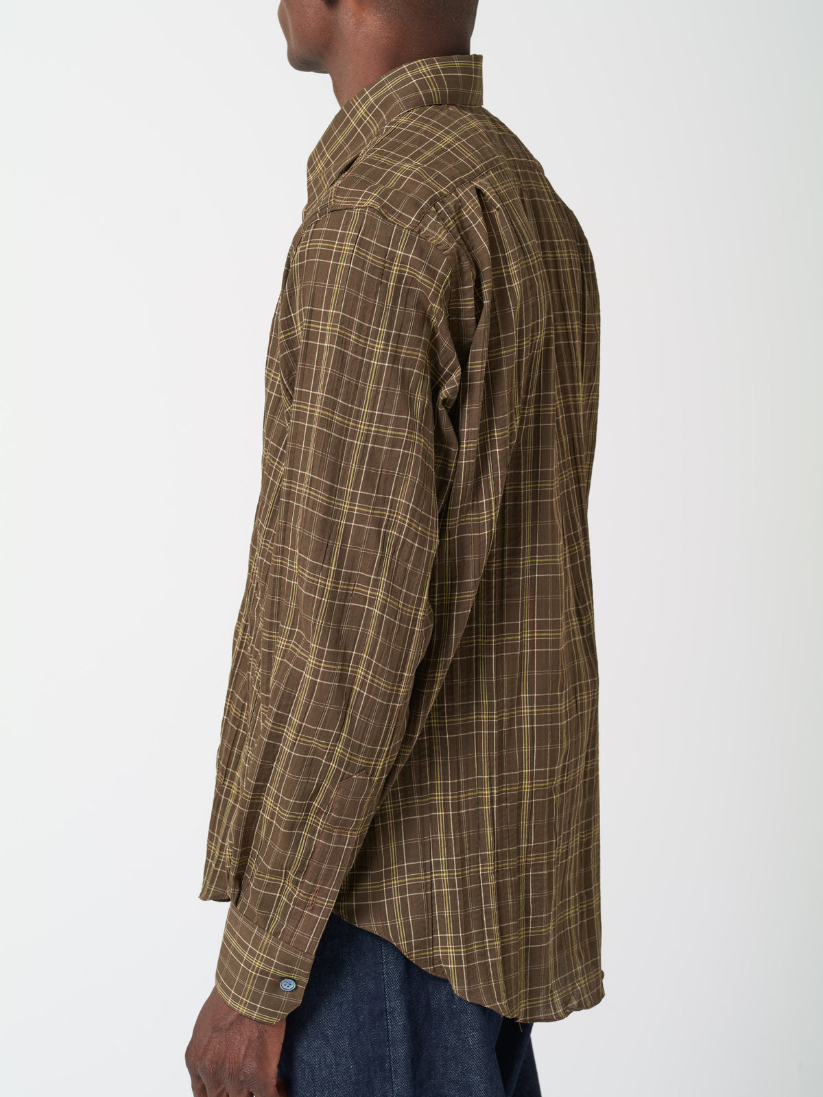 Chemise Normal Madras, Marron à Carreaux Blanc et Vert