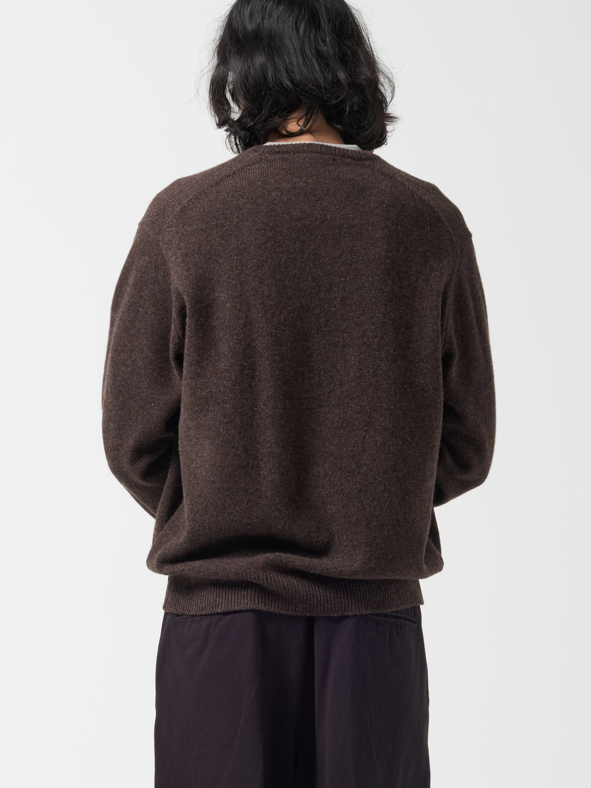 Pull Col V, Marron Chiné