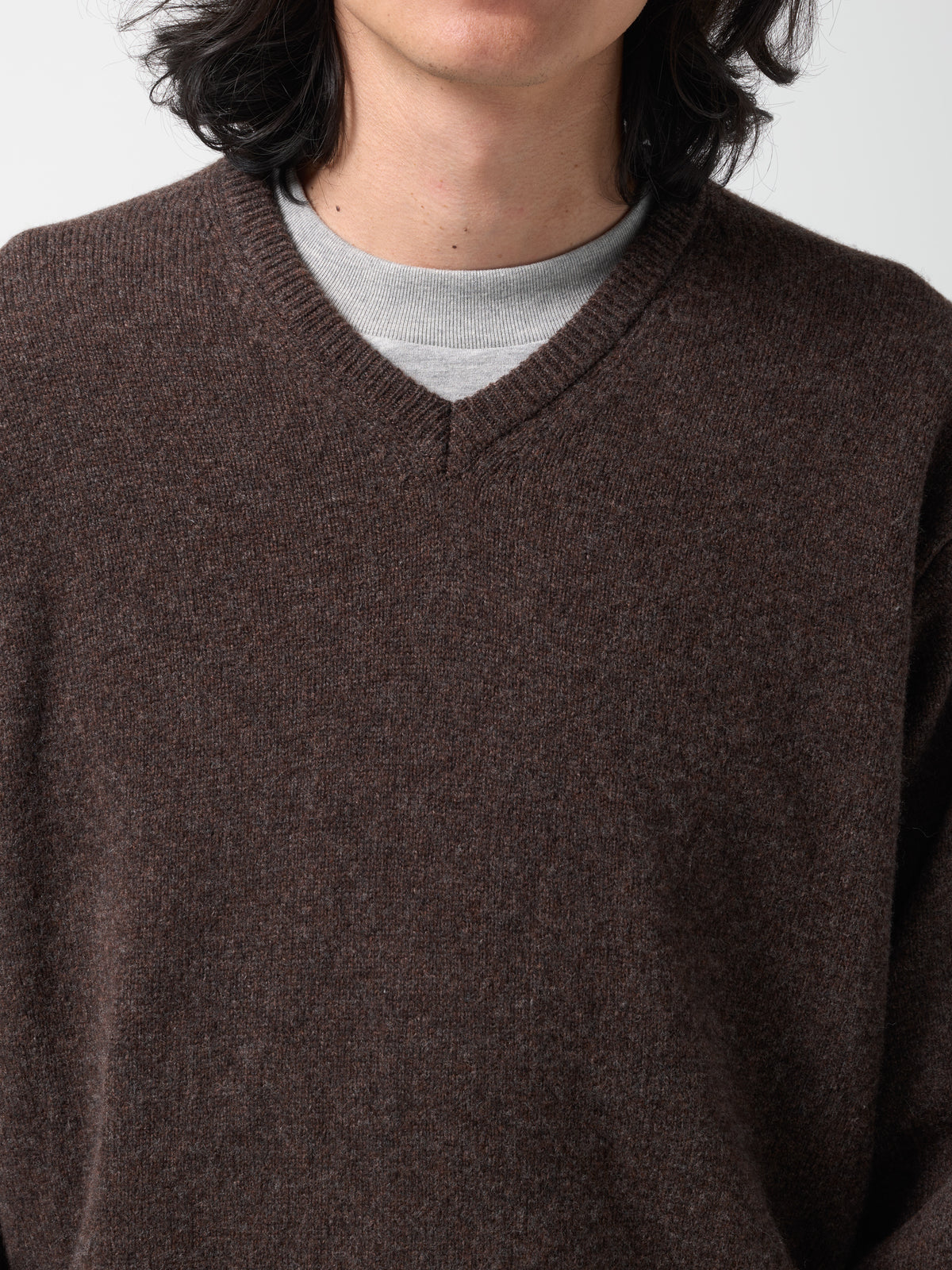 Pull Col V, Marron Chiné