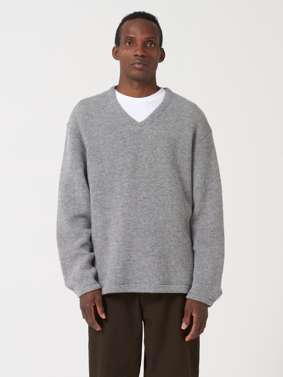 Pull Snap Col V, Gris Chiné