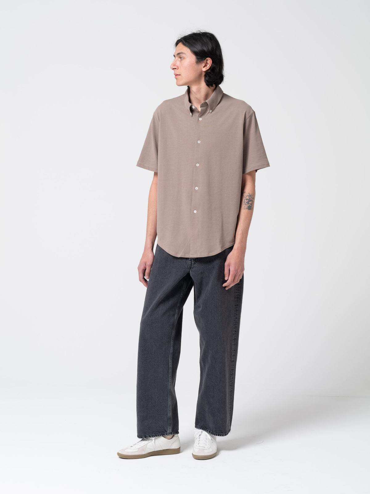 Chemise Piqué à Manches Courtes, Gris Taupe