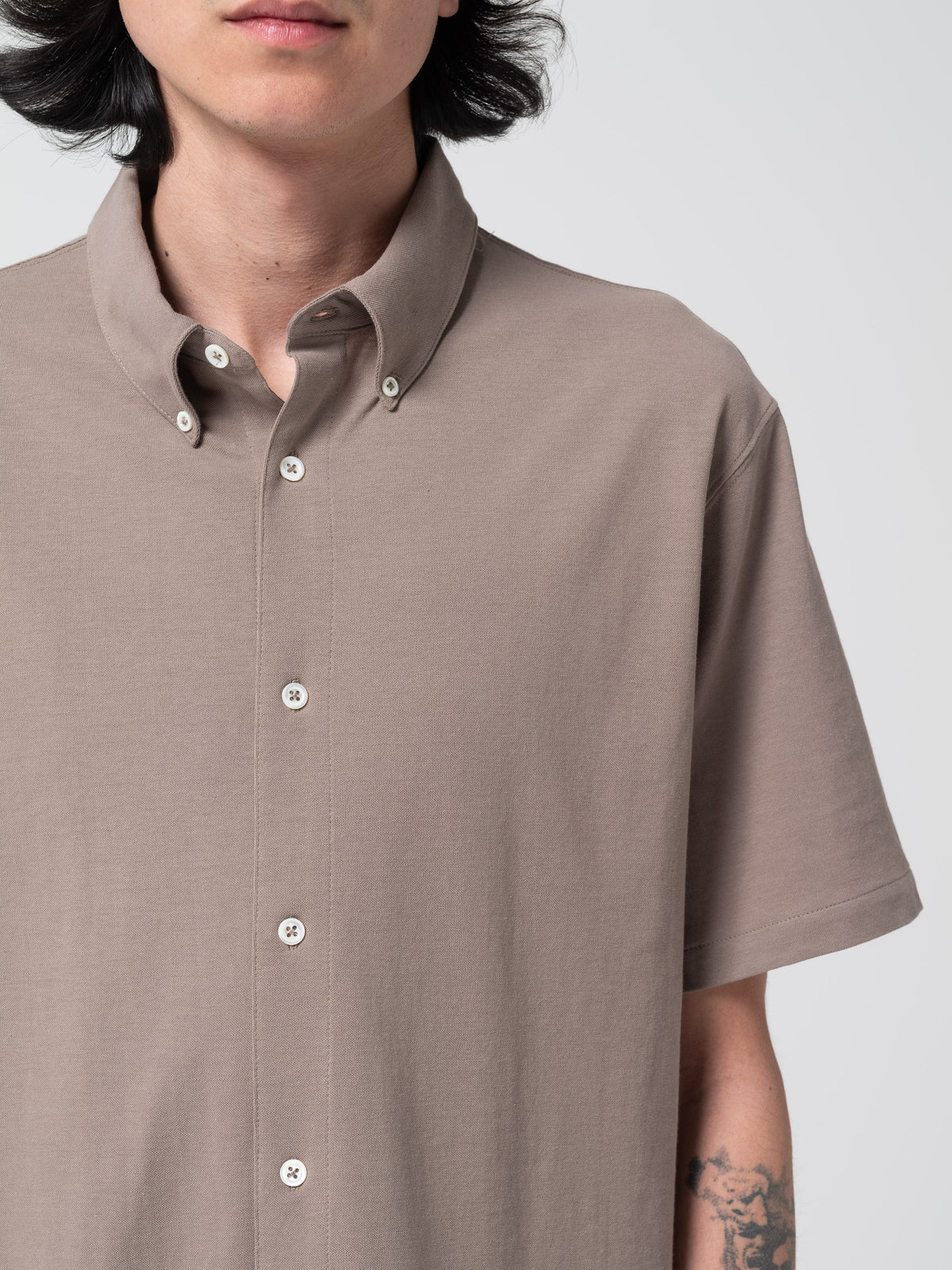 Chemise Piqué à Manches Courtes, Gris Taupe