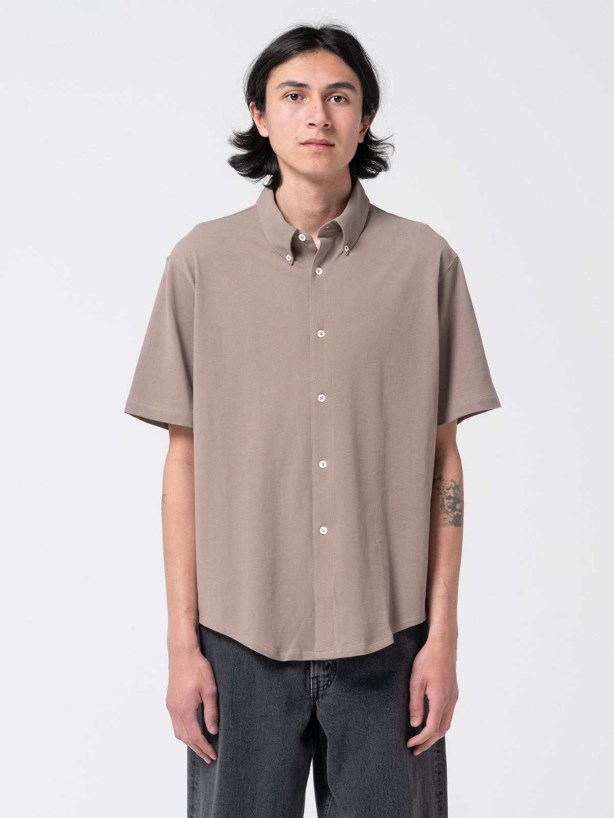 Chemise Piqué à Manches Courtes, Gris Taupe