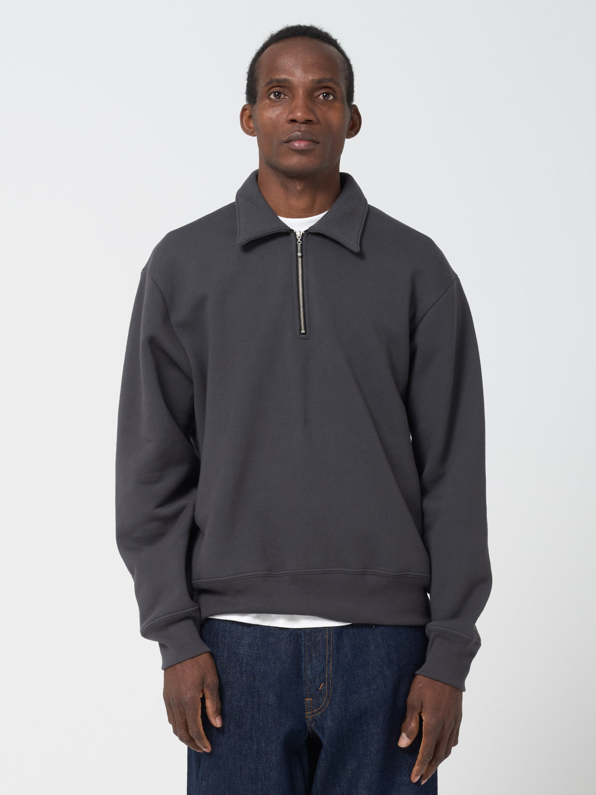 Sweatshirt Quarter Zip, Noir Délavé
