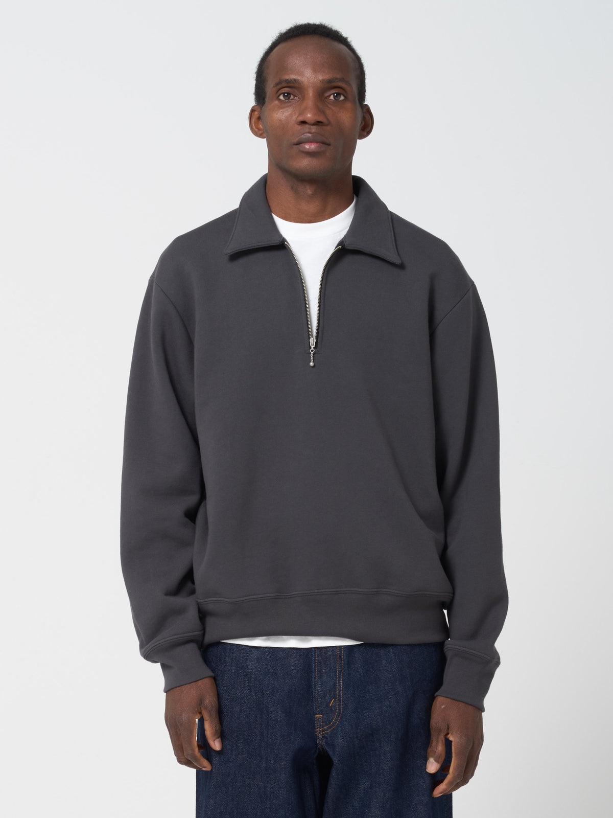 Sweatshirt Quarter Zip, Noir Délavé