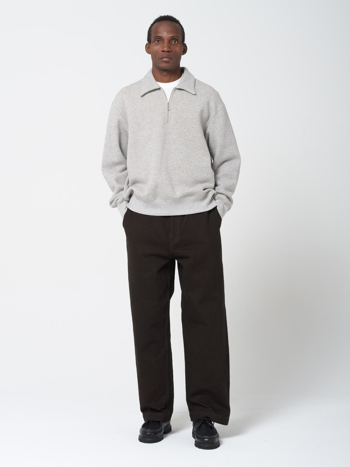 Sweatshirt Quarter Zip, Gris Chiné