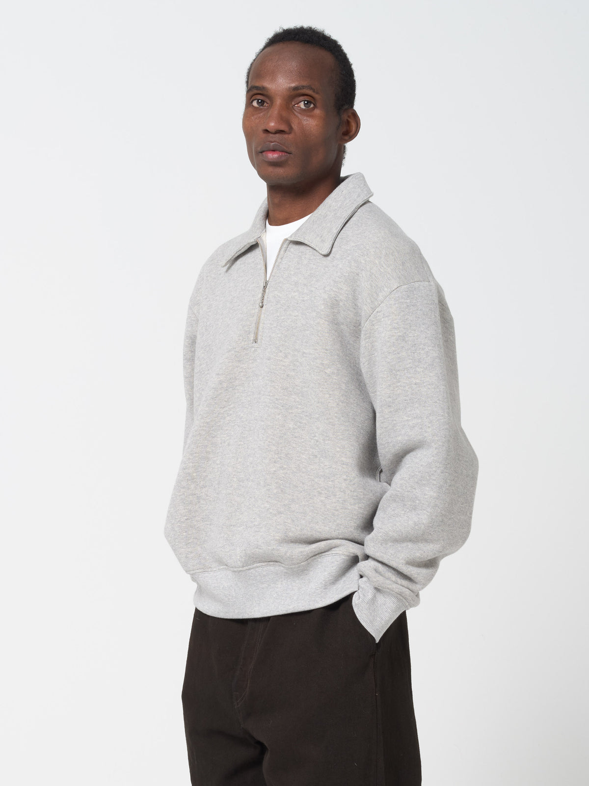 Sweatshirt Quarter Zip, Gris Chiné
