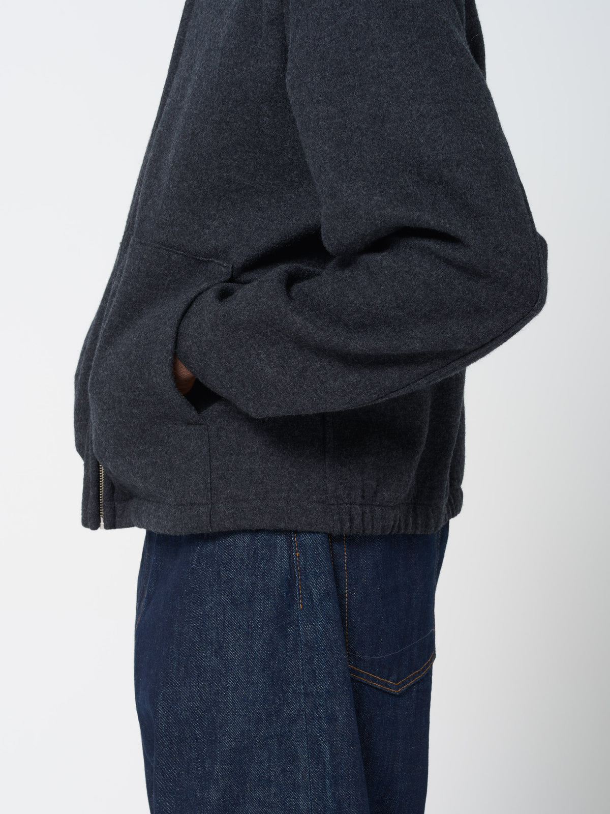 Sweatshirt à Capuche Zipée en Laine, Charbon