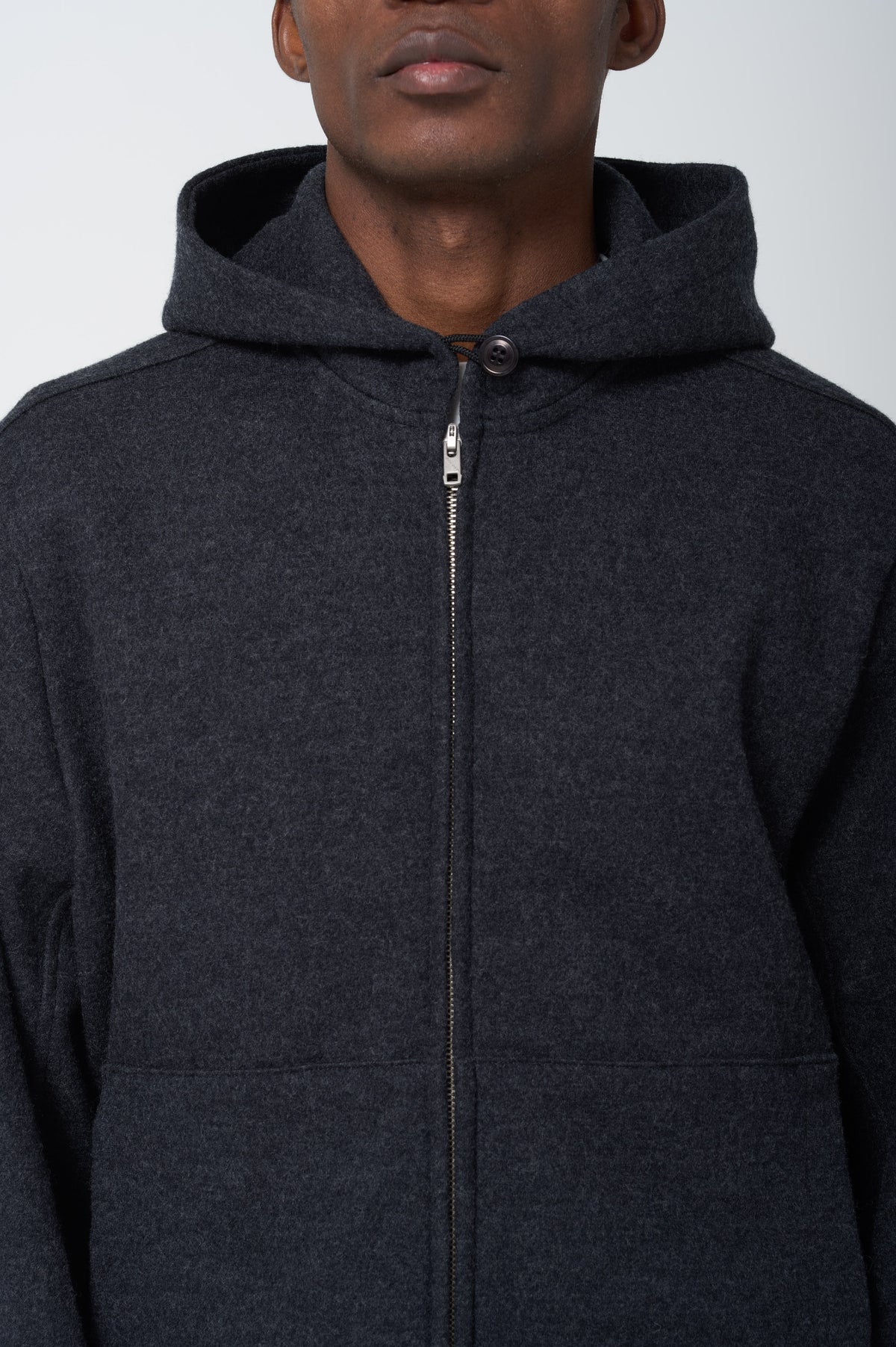 Sweatshirt à Capuche Zipée en Laine, Charbon