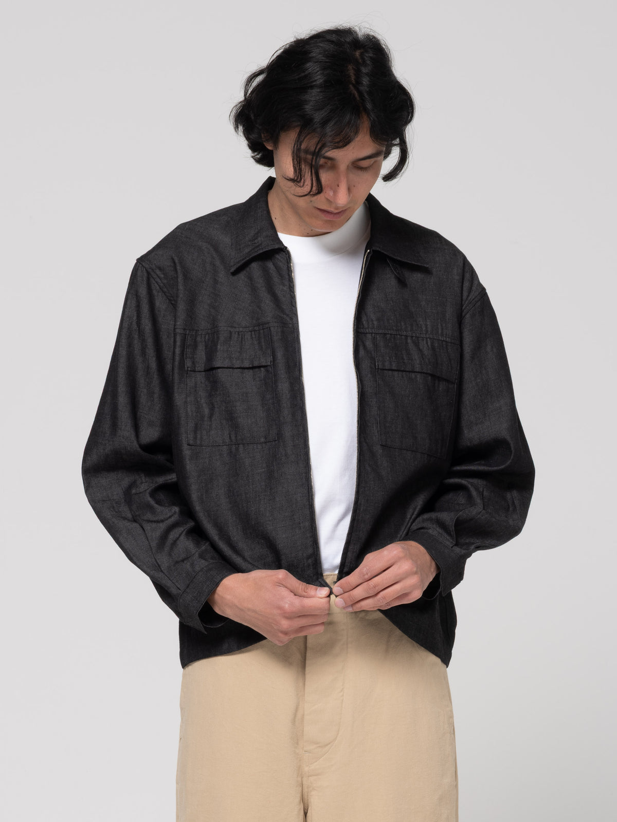 Chemise Zip Joliet, Black Chambray