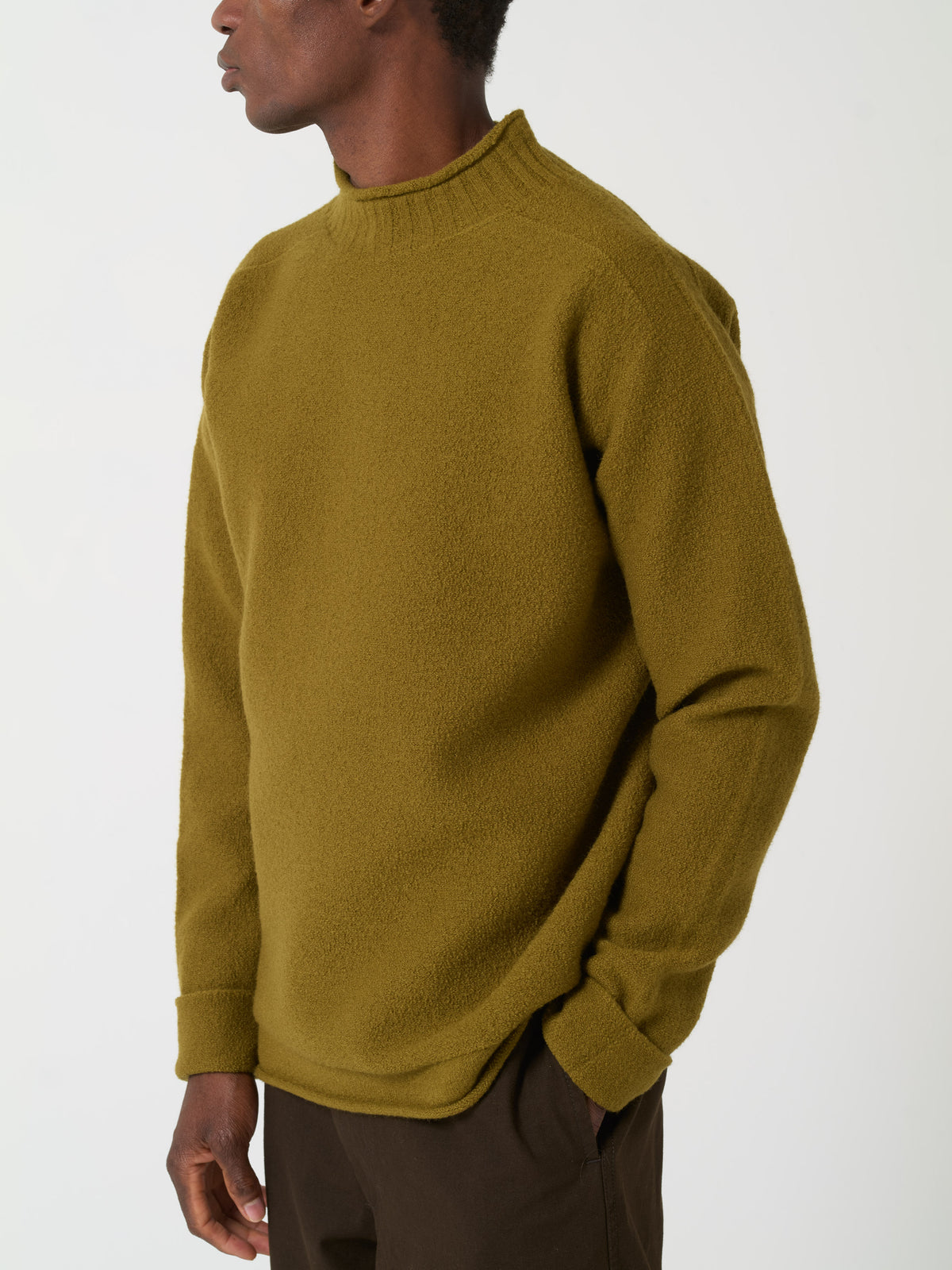 Pull Guernesey en Laine Feutré, Olive