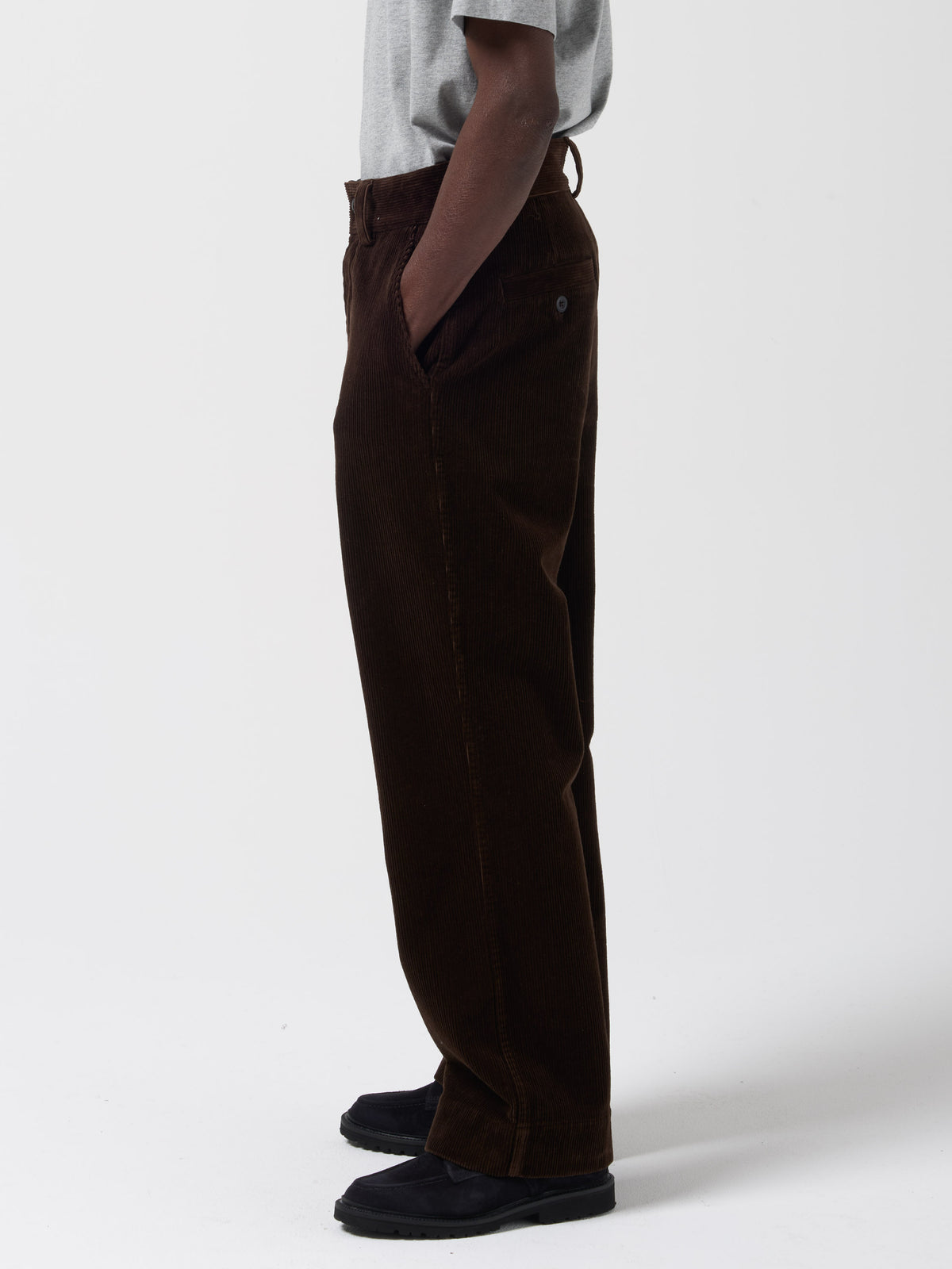 Pantalon Simple en Velour, Marron