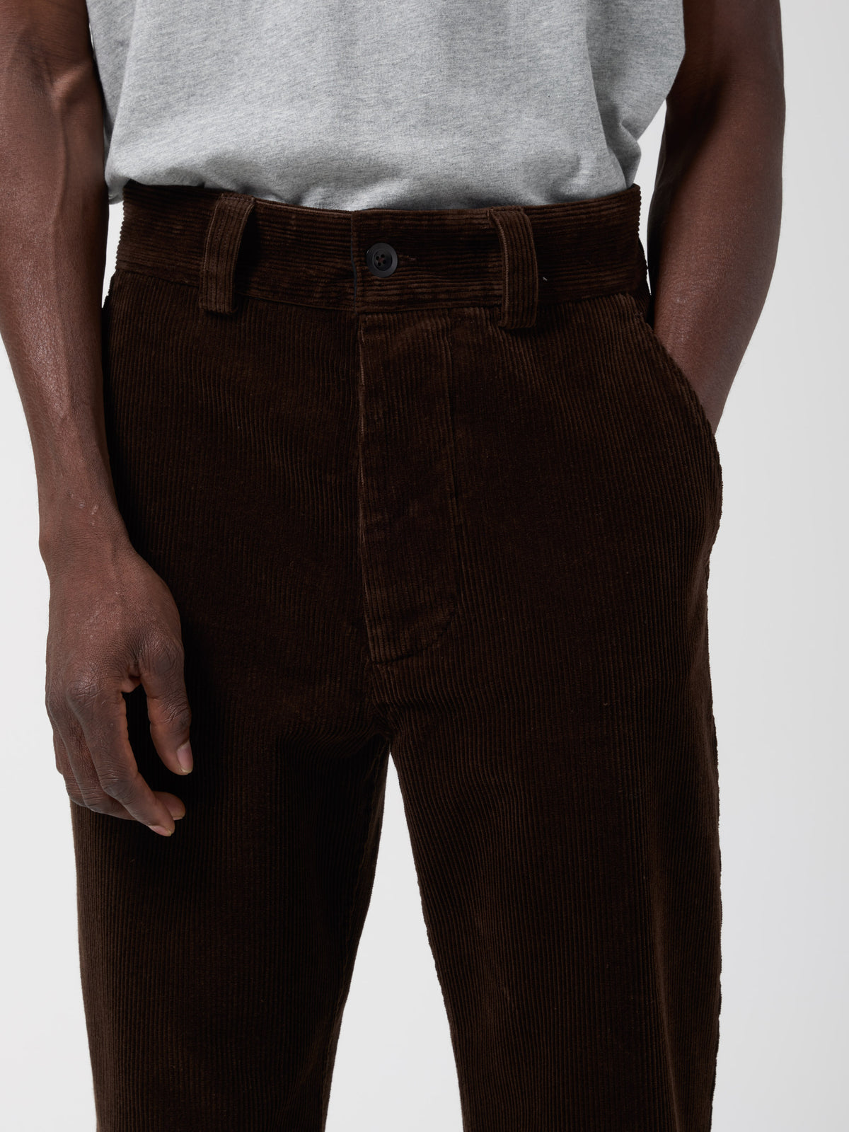 Pantalon Simple en Velour, Marron