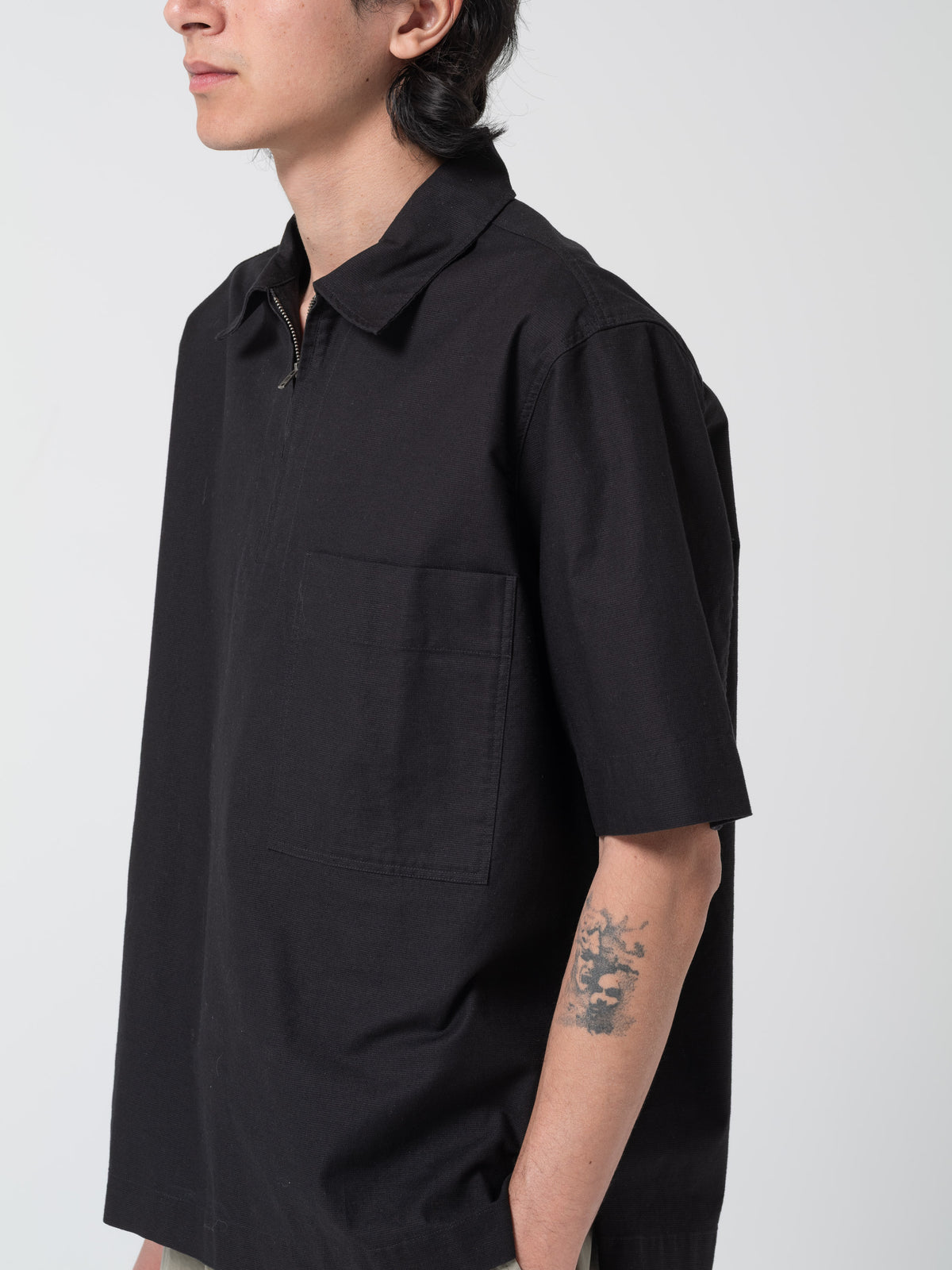 Chemise Half-Zip MHL, Noir Texturé