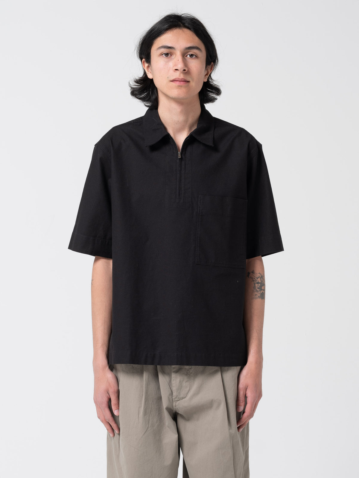 Chemise Half-Zip MHL, Noir Texturé