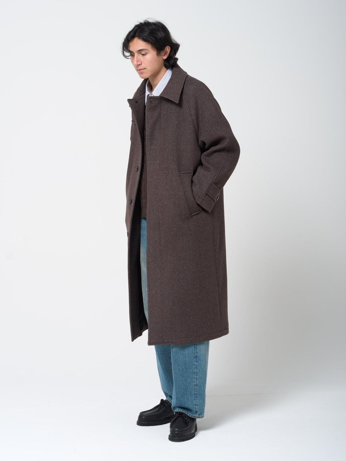 Manteau Installation, Gris Brun à Chevrons