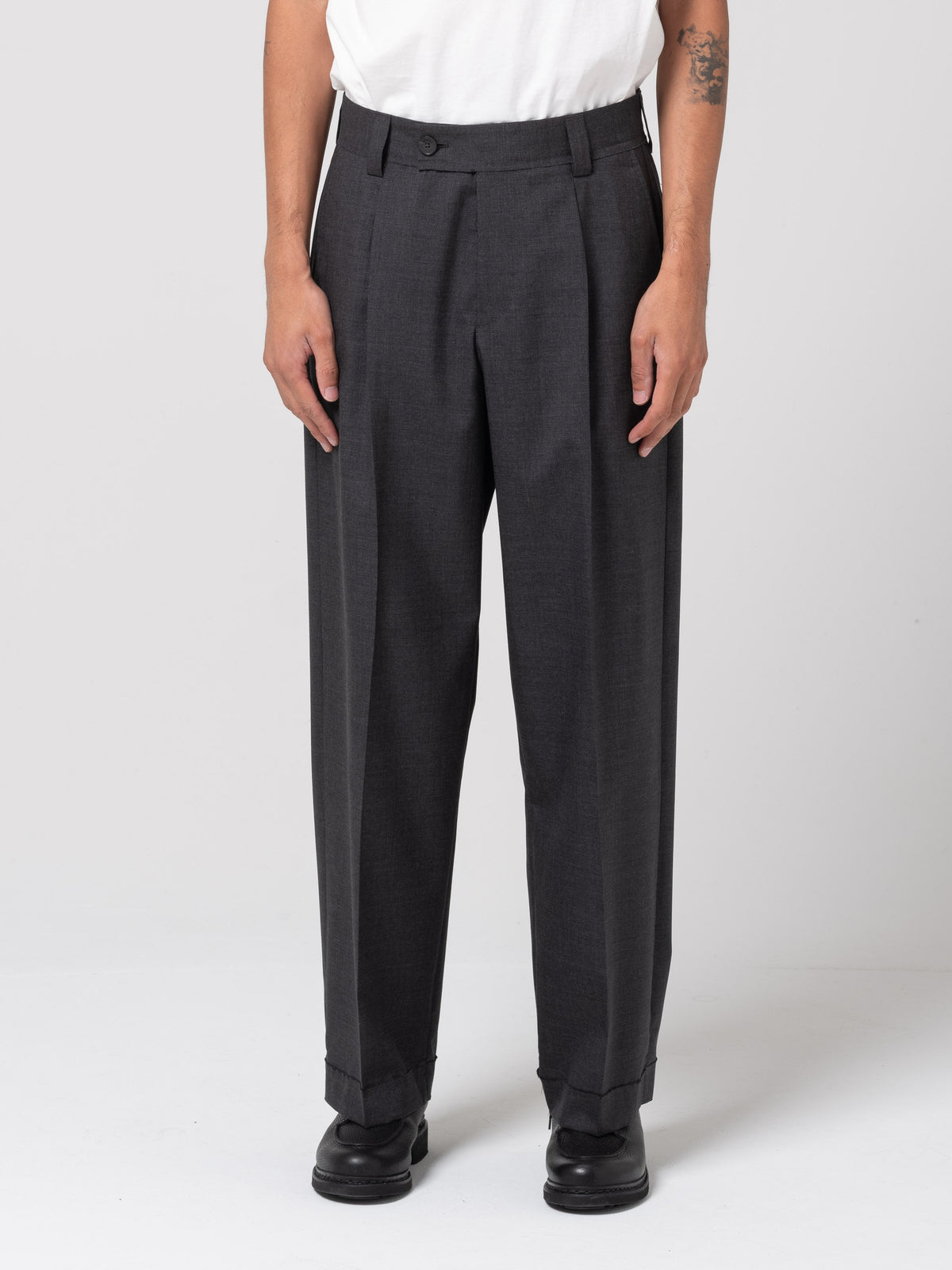 Pantalon Patch, Grey Worsted Wool