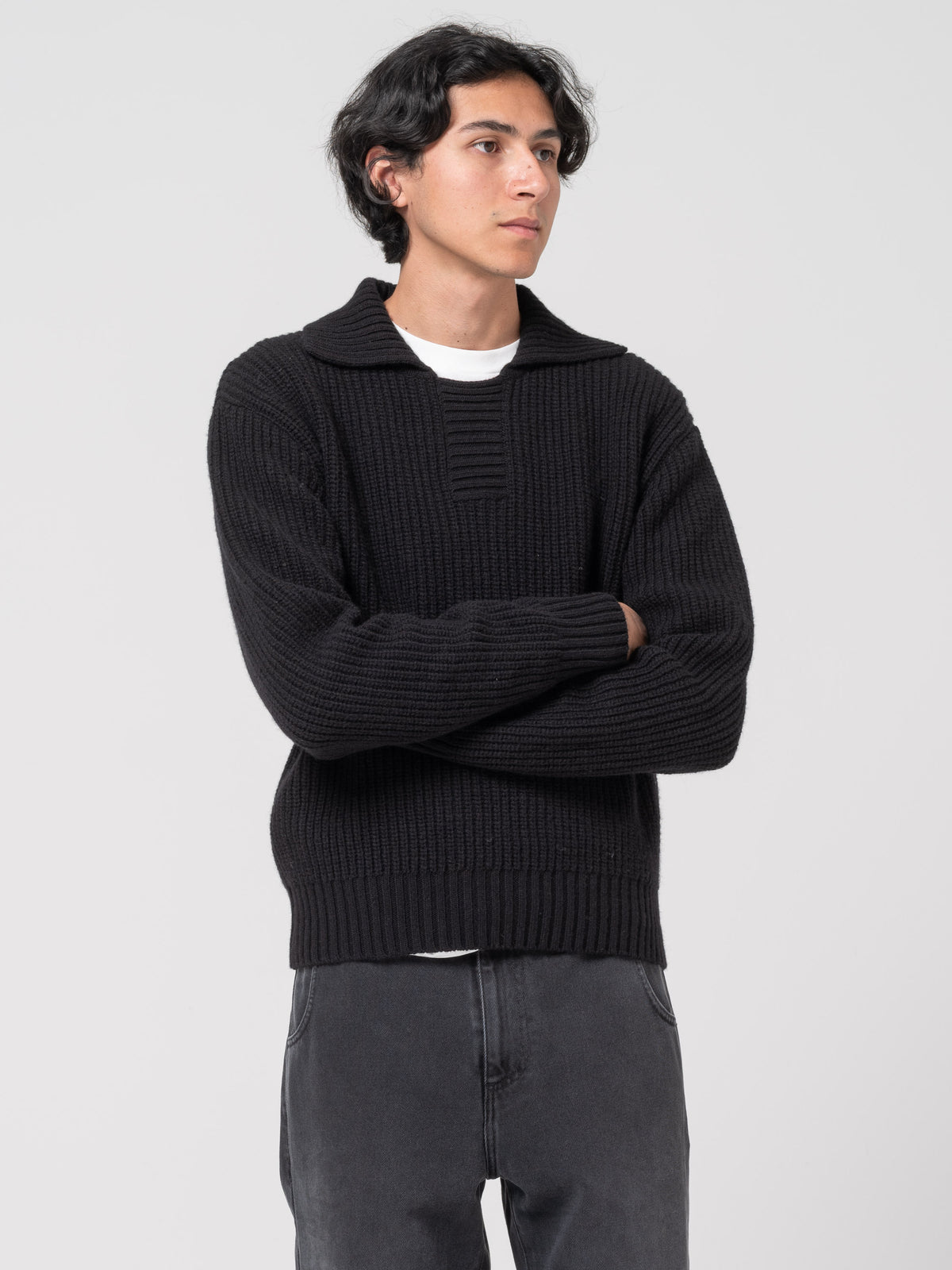 Pull Col Polo, Noir