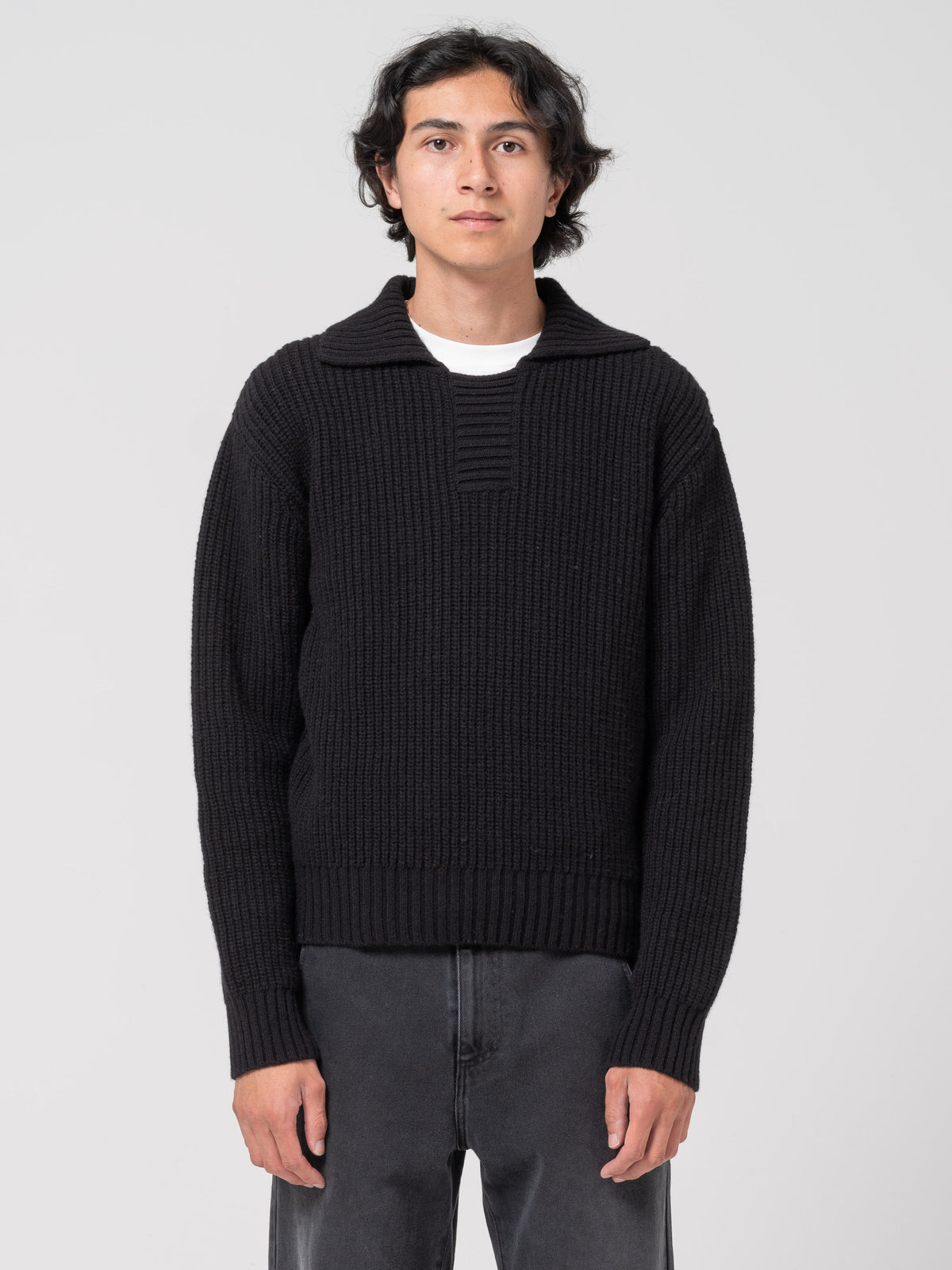 Pull Col Polo, Noir