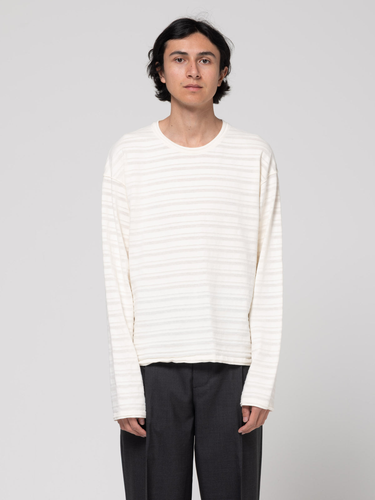 Sweatshirt Roundneck, Off White Stripe