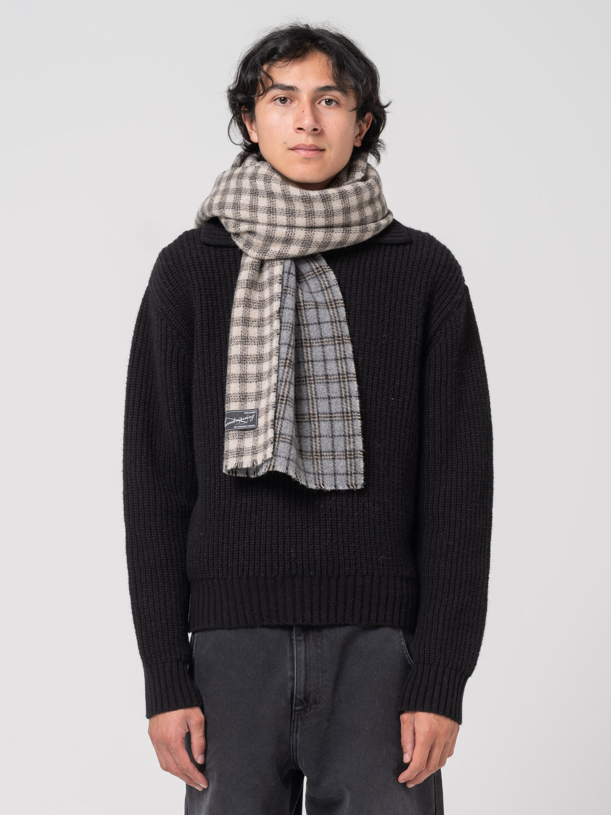 Écharpe en Laine, Grey Double Face Check